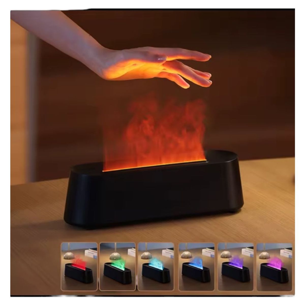 GENERICO - Difusor de Aromas Efecto Llama con Control Remoto Humidificador Luz 7 Colores