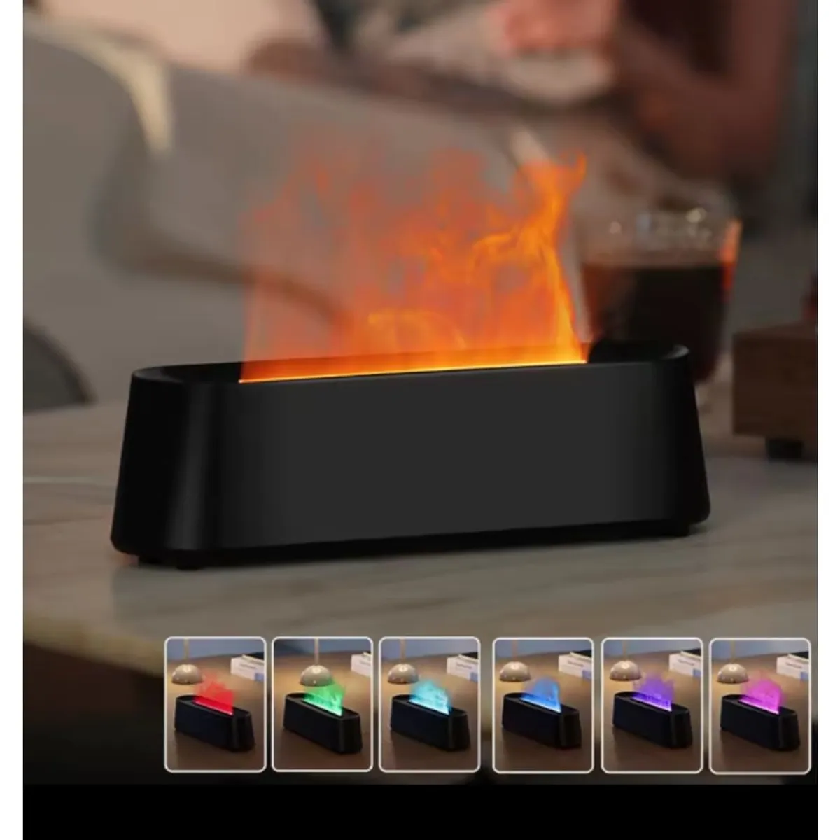 GENERICO - Difusor de Aromas Efecto Llama con Control Remoto Humidificador Luz 7 Colores