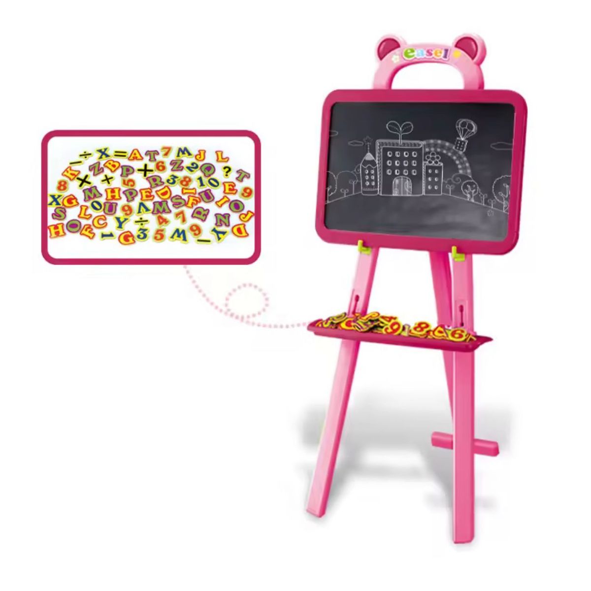 GENERICO - Pizarra Infantil De Doble cara Magnético  3 en 1 Rosada
