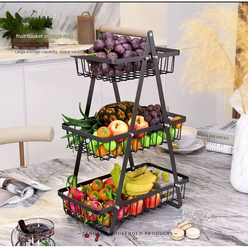 GENERICO - Frutero De Mesa Canasto Para Frutas Cocina Hogar 3 Niveles Color Negro