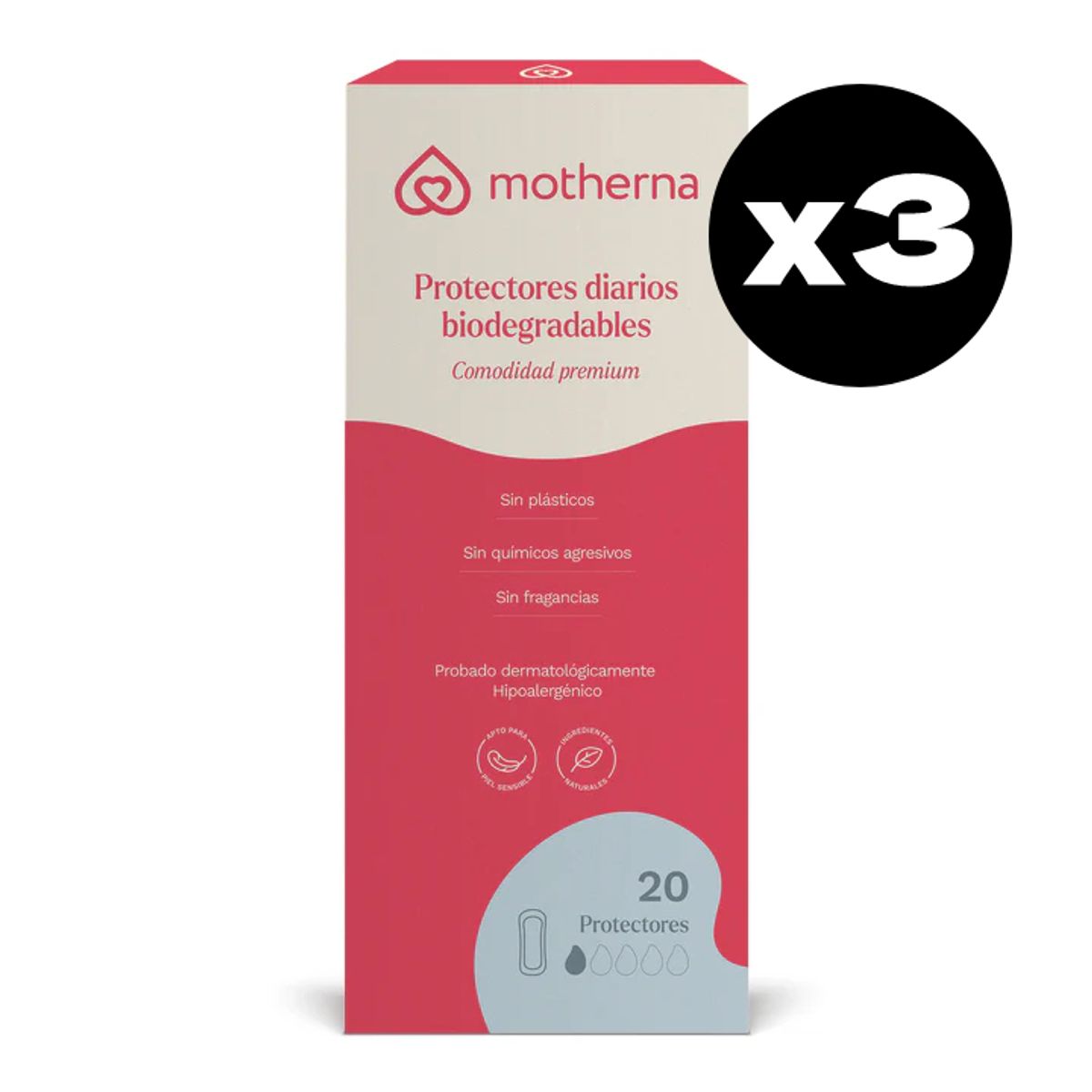 MOTHERNA - Pack Triple Protectores diarios biodegradables Motherna 60 uns.