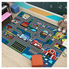 SMARTY XPERIENCE - Alfombra Lisa Infantil Pistas y Estaciones 120x160 CM