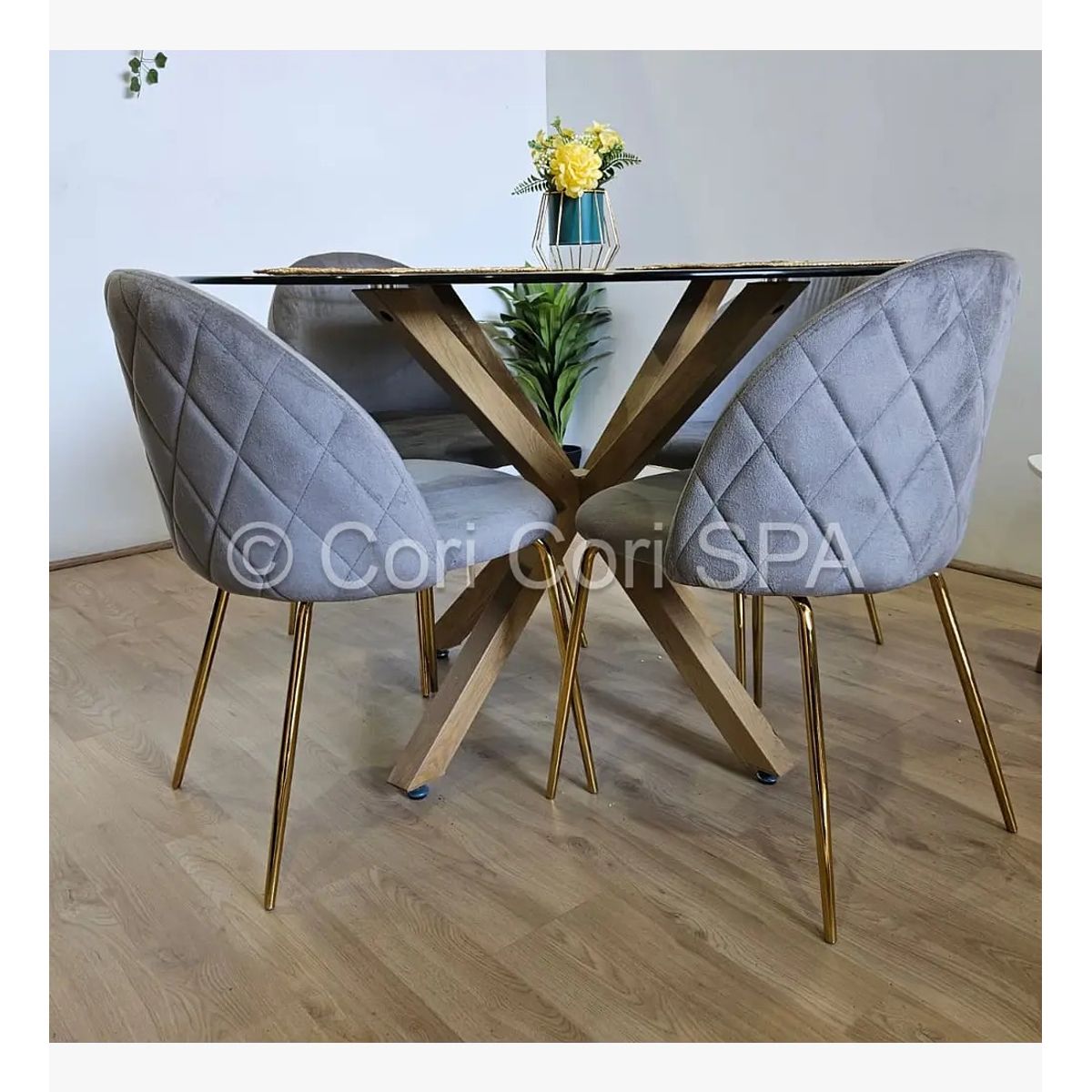 CORI CORI - Comedor Warwick 100cm + 4 Sillas Bread Gold…