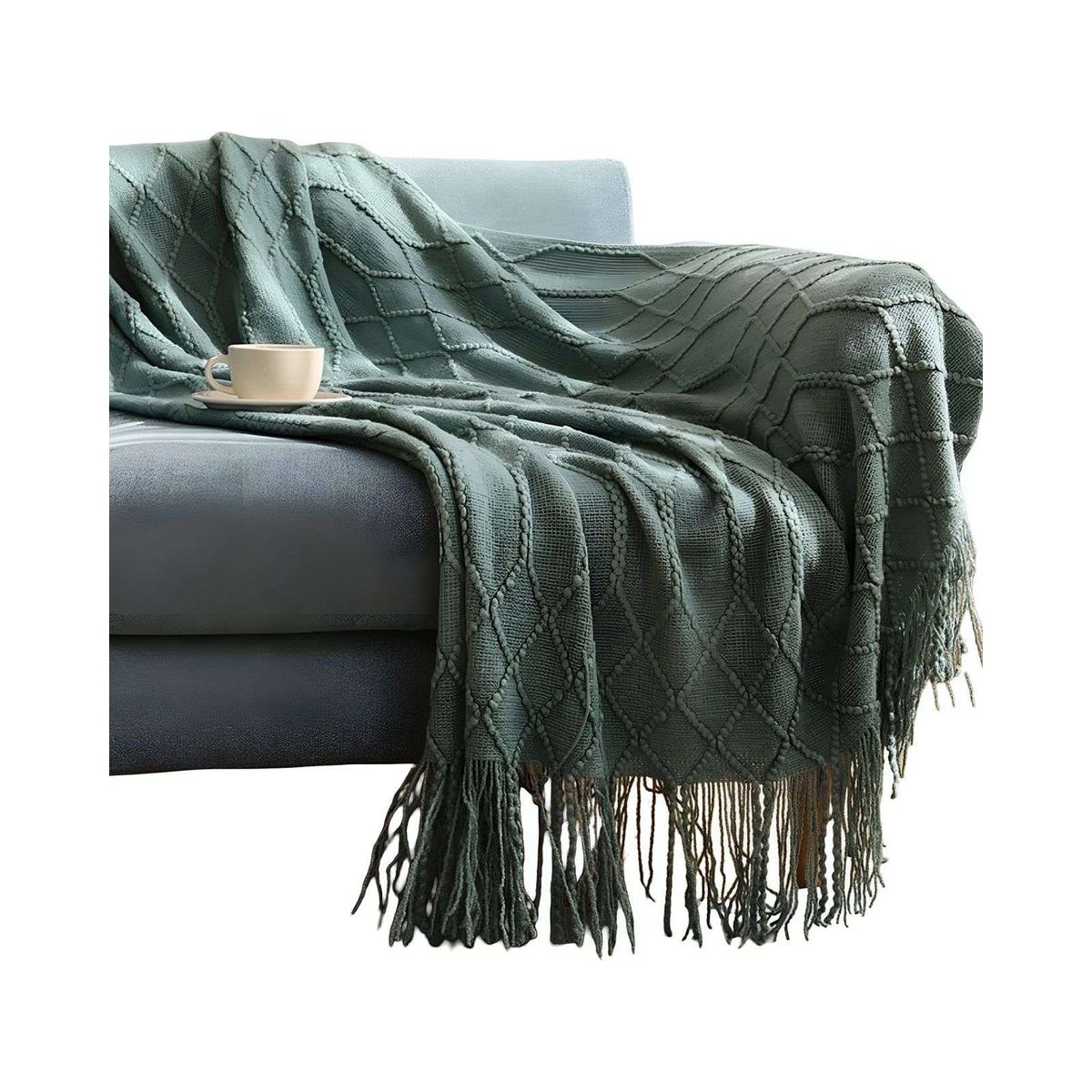 GENERICO - Manta Decorativa para sofas camas con Flecos 127x152 cm Verde