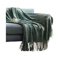 GENERICO - Manta Decorativa para sofas camas con Flecos 127x152 cm Verde