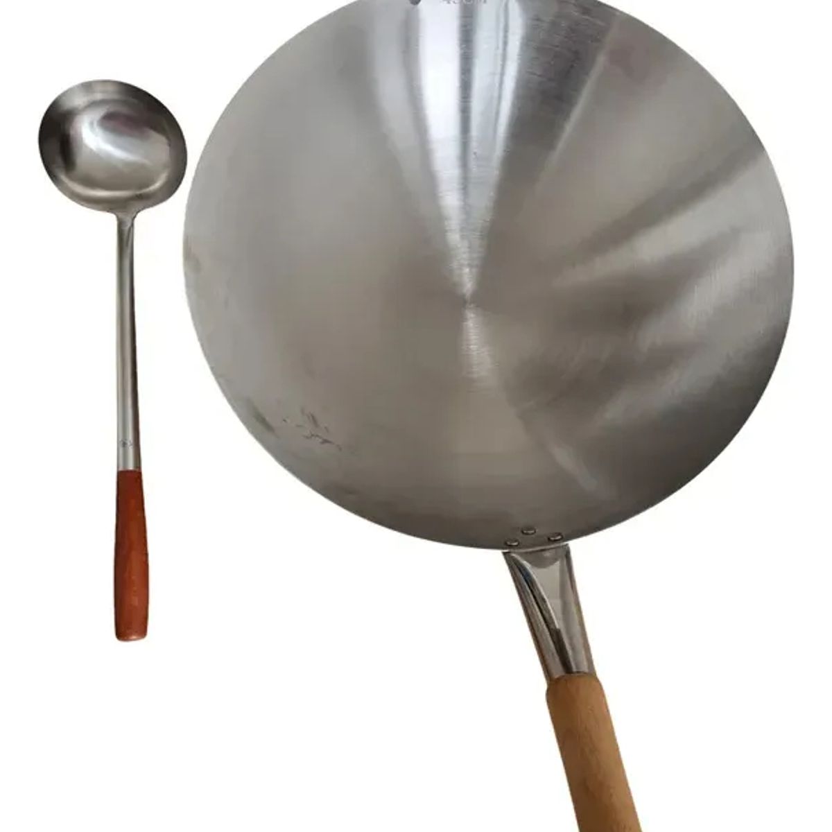 GENERICO - Pack Sarten Wok Chino + Cucharón Chino Para Freir Y Saltear Plateado