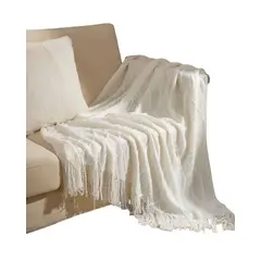 GENERICO - Manta Decorativa para sofas camas con Flecos 127x152 cm Blanco