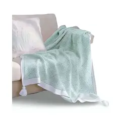 GENERICO - Manta Decorativa para sofas camas con pompon 130x150 cm Verde