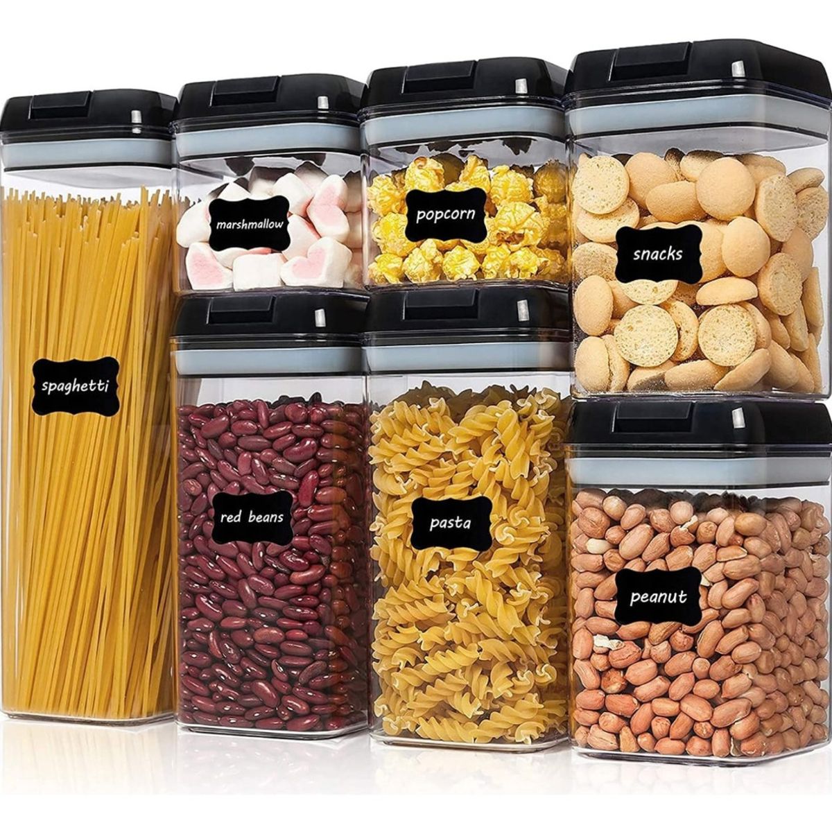 GENERICO - 7 Pcs De Contenedores De Alimentos Almacenamiento 7 Pcs Color Negro Plástico Resistente Con Tapa Selladora Hermética