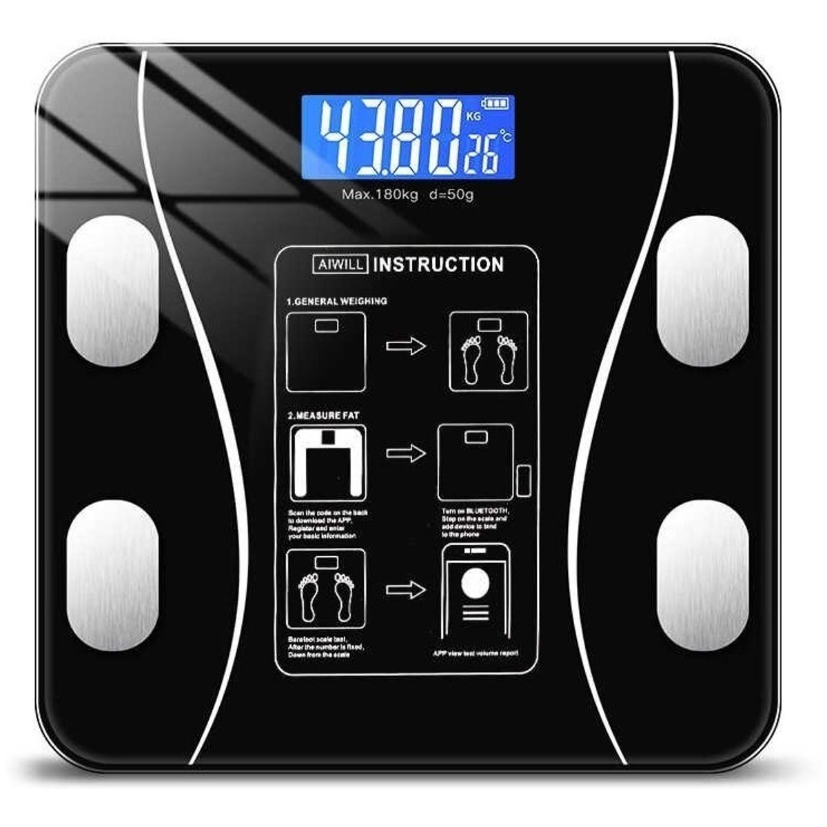 GENERICO - Balanza Pesa Digital Bluetooth Inteligente Smart Imc Baño Color Negro