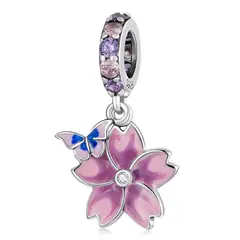 TODOJOYAS - Charm Dije Plata Flor Purpura con Mariposa