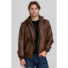 EASTONE - Chaqueta Hombre Chaqueta Abrigo Aviador Capucha Desmontable