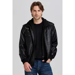 EASTONE - Chaqueta Hombre Chaqueta Abrigo Aviador Capucha Desmontable