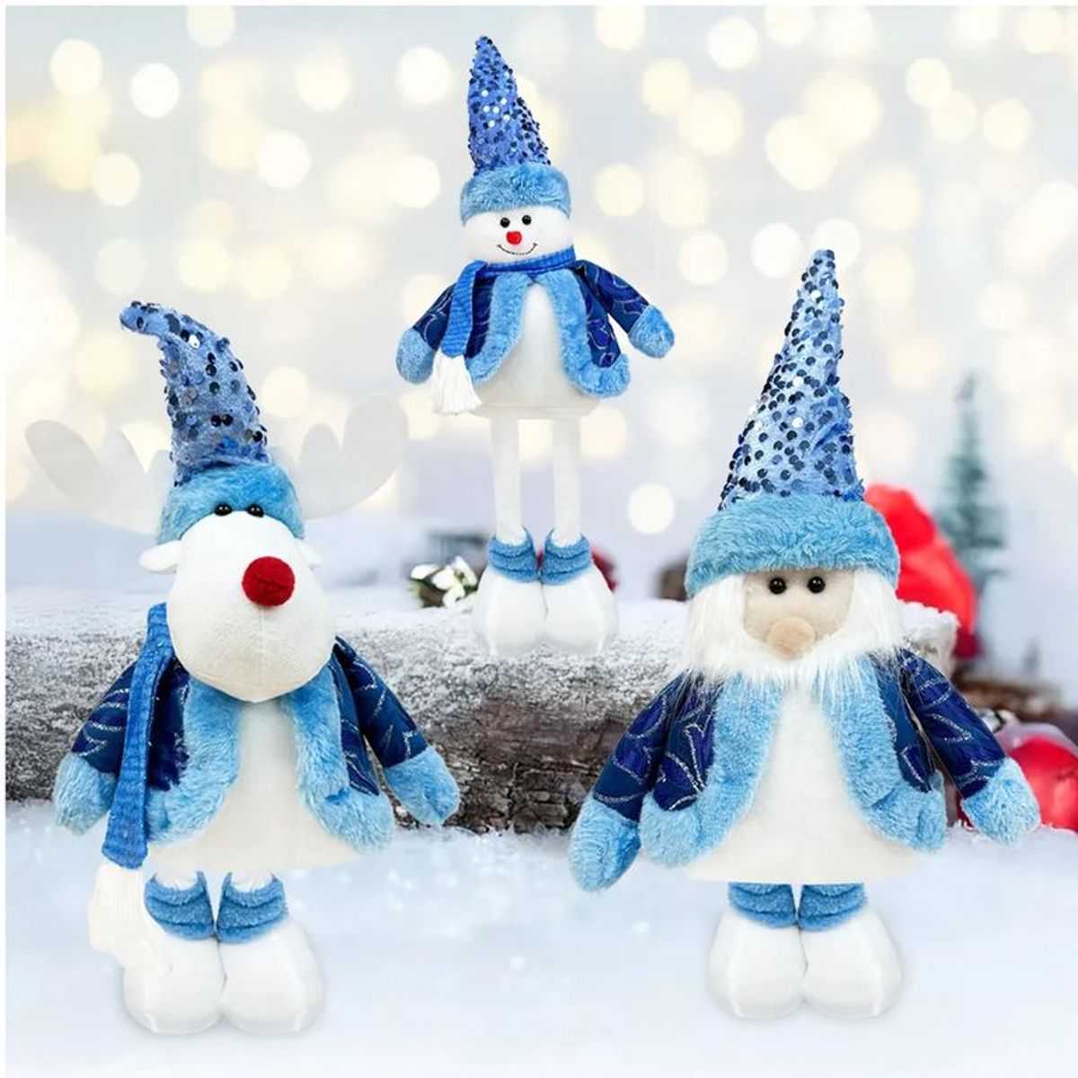 GENERICO - Set 3 Muñecos Patas Largas Navidad azul