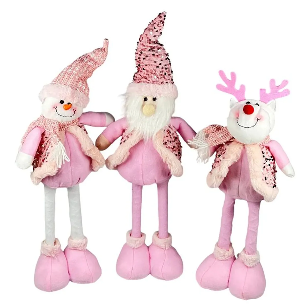 GENERICO - Set 3 Muñecos Patas Largas Navidad Rosado