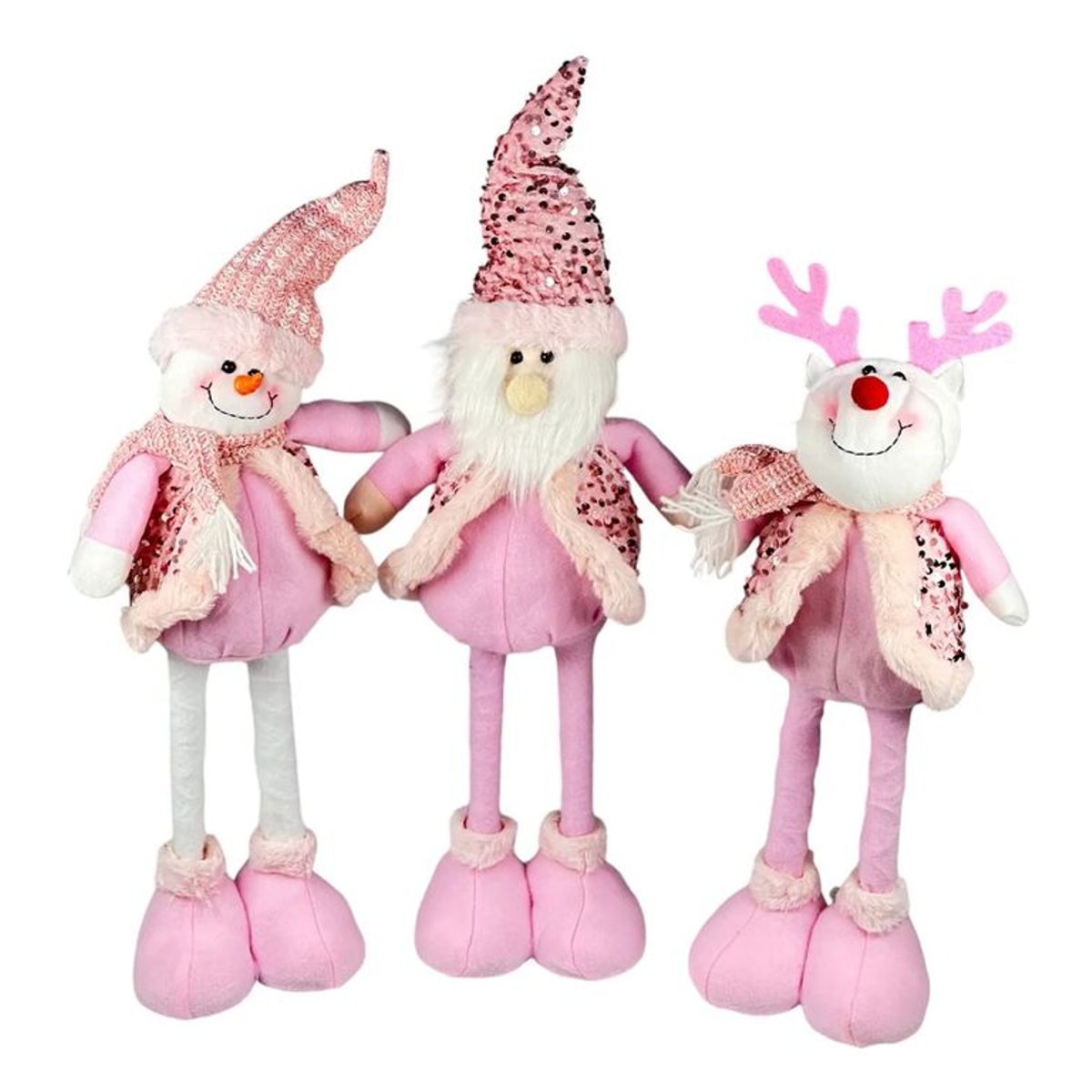 GENERICO - Set 3 Muñecos Patas Largas Navidad Rosado