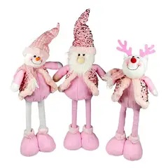 GENERICO - Set 3 Muñecos Patas Largas Navidad Rosado