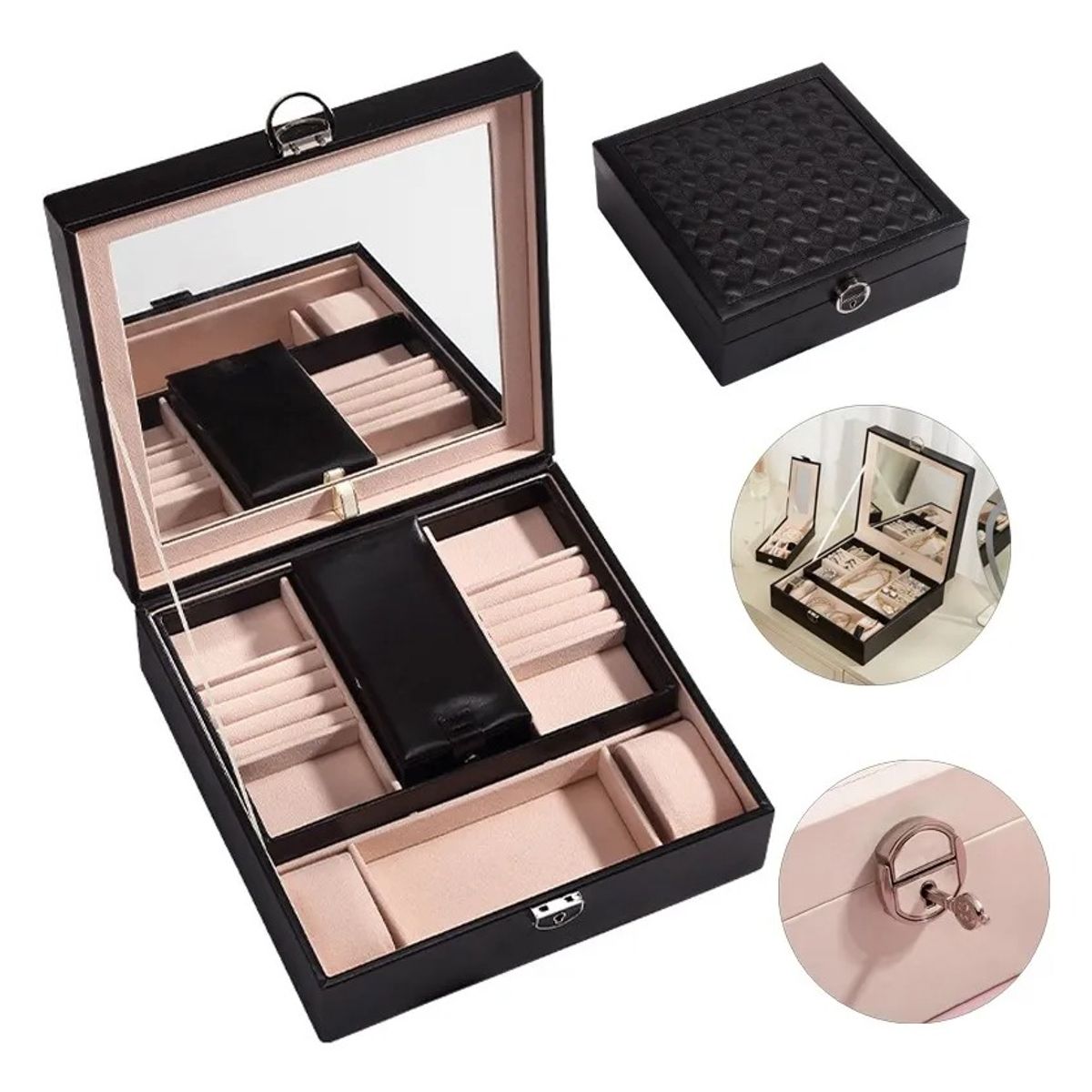 EVERSO - Organizador Joyas Estuche Joyero Portátil Viaje Exhibidor Negro