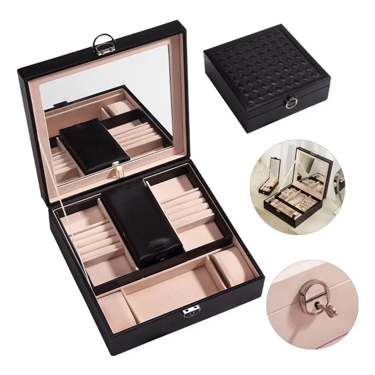 EVERSO - Organizador Joyas Estuche Joyero Portátil Viaje Exhibidor Negro