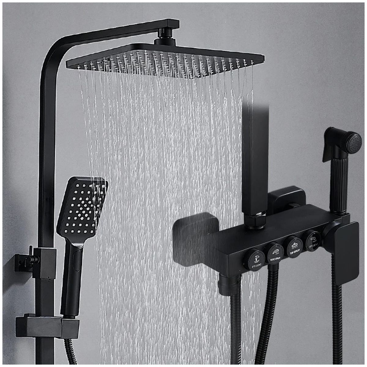 KUANGYE - Llave Monomando Ducha Columna Negra Push Boton