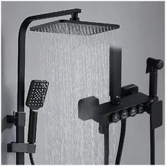 KUANGYE - Llave Monomando Ducha Columna Negra Push Boton