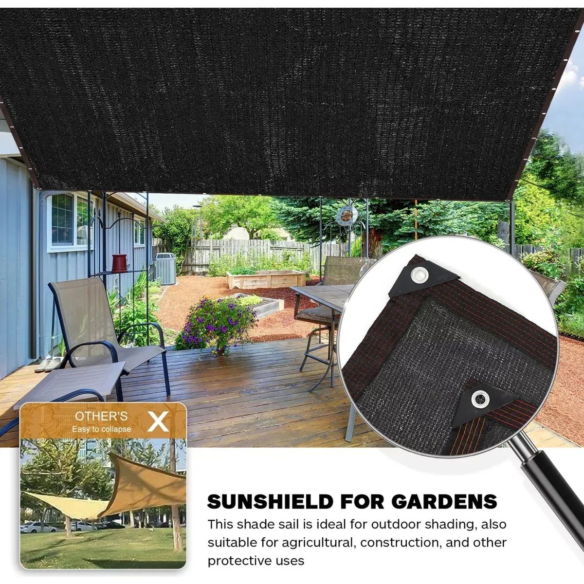 KUANGYE - Malla Sombra Vela Tela Lona Toldos 5x2 Raschel 90% Sombra