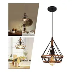 ANYHOGAR - Marco de lámpara de hierro forjado con cuerda de cáñamo sin fuente de luz