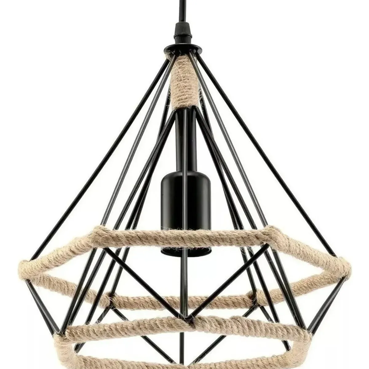 ANYHOGAR - Marco de lámpara de hierro forjado con cuerda de cáñamo sin fuente de luz