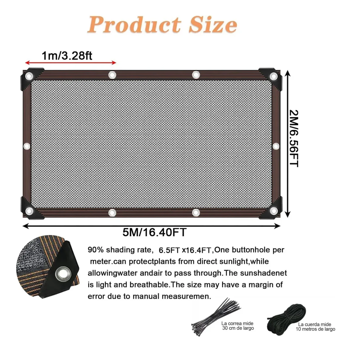 KUANGYE - Toldo Rectangular 2x5M Sombra Cubierta Terraza Jardin Terraza Lona De Malla Tasa De Sombreado 90%