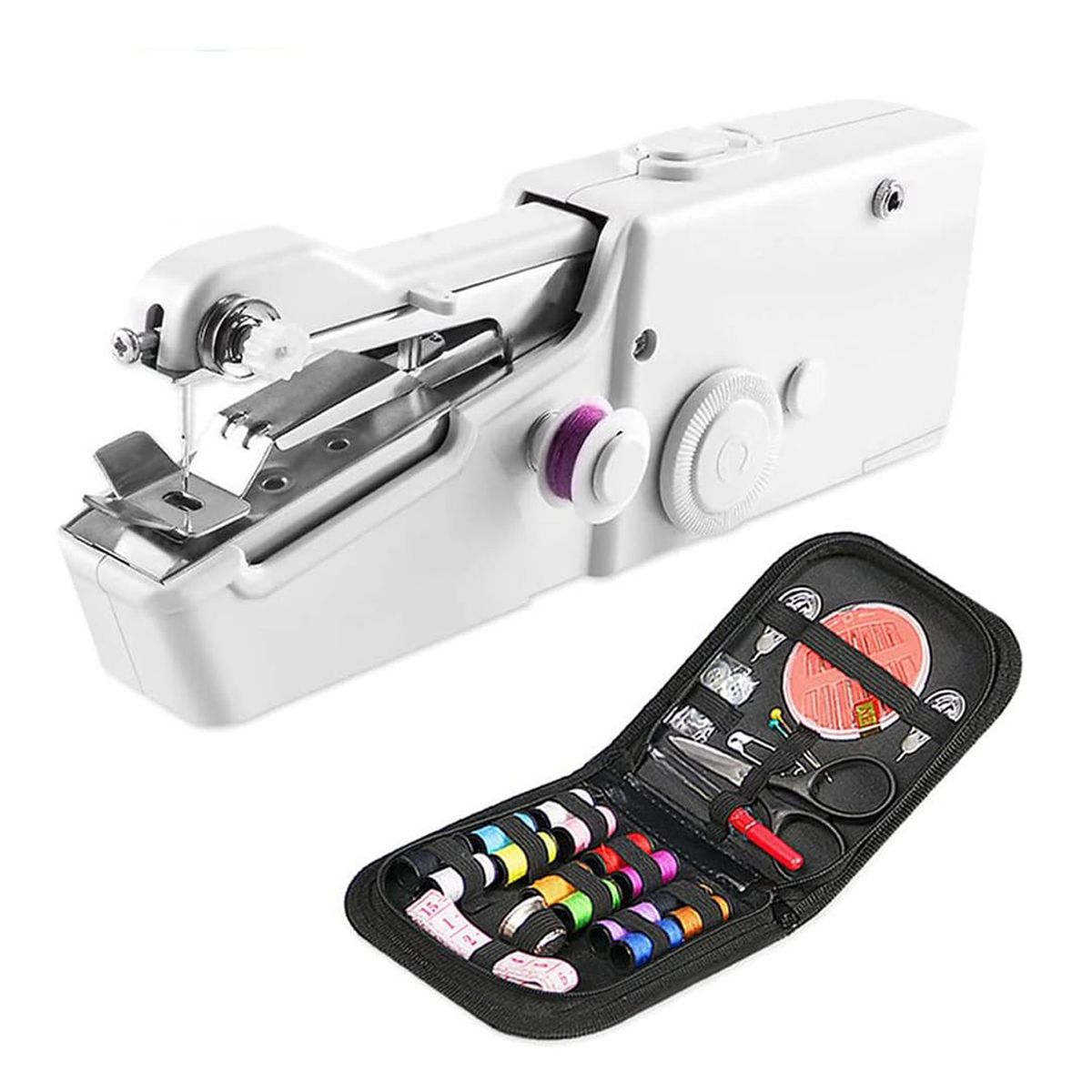 WELDMON - Máquina de Coser Portátil de Mano Con Kit de Costura-Blanco