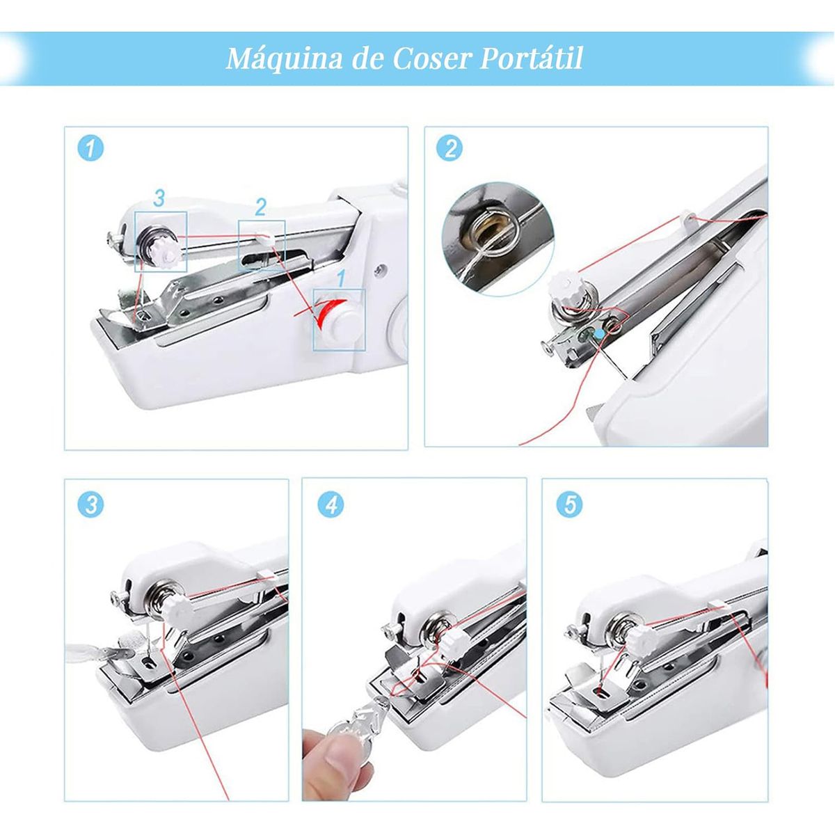 WELDMON - Máquina de Coser Portátil de Mano Con Kit de Costura-Blanco