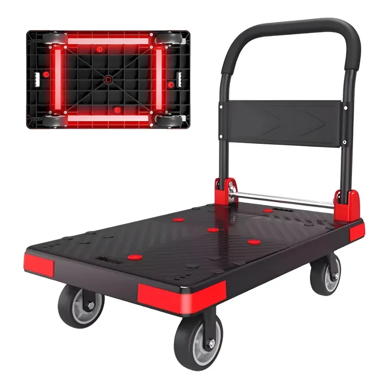 EVERSO - Carro Carga Yegua Plegable Plataforma Grande  4 Ruedas Negro