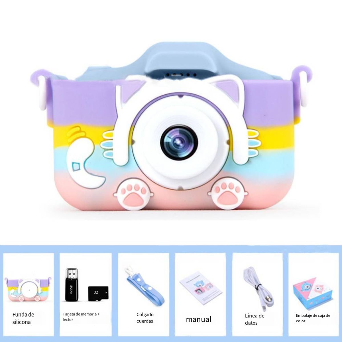 KINDA NICE - Mini Cámara Fotográfica Digital Para Niños Con Funda Y 64 Gb