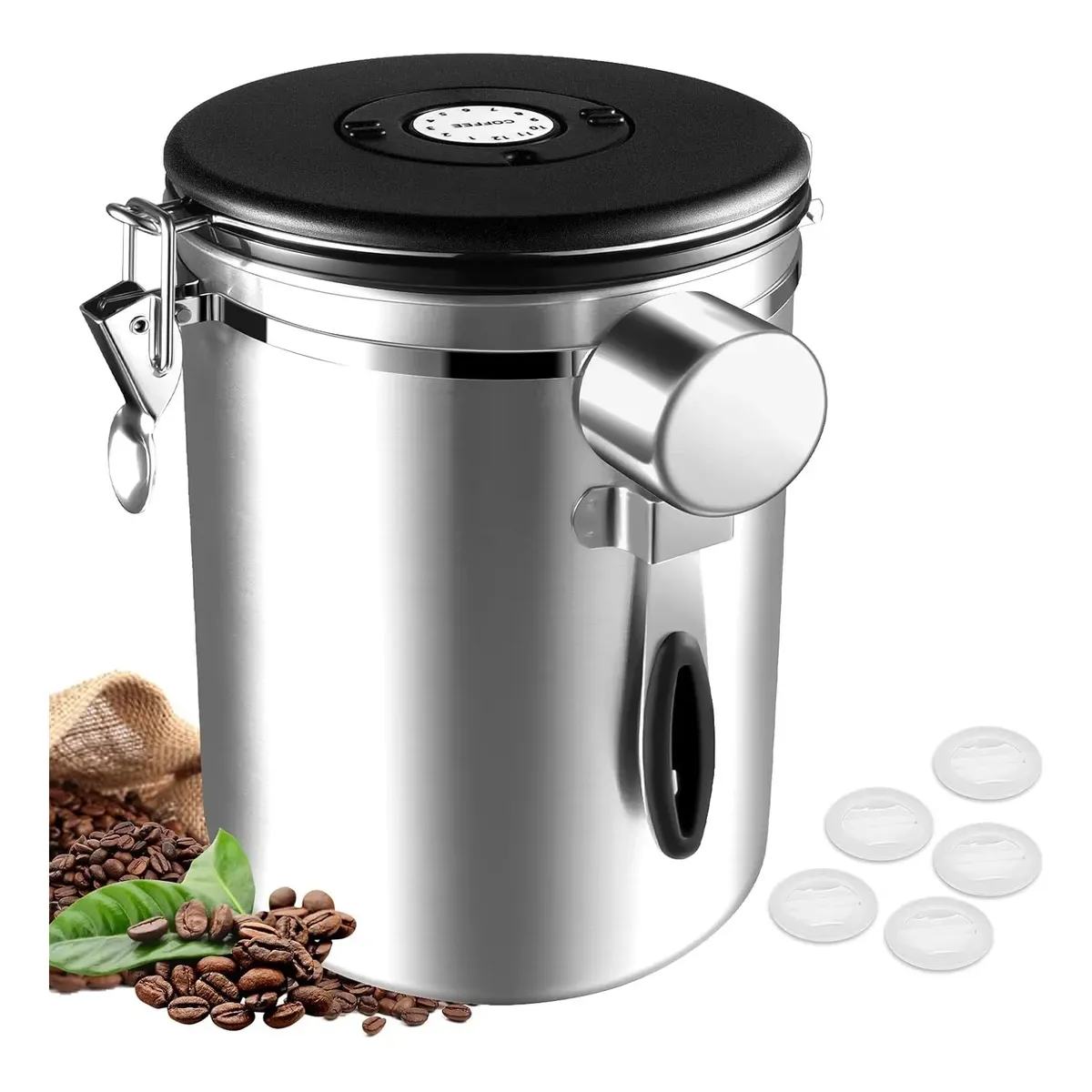 KUANGYE - Bote Para Cafe15lt Con Válvula Escape Y Date Trackingh Plateado