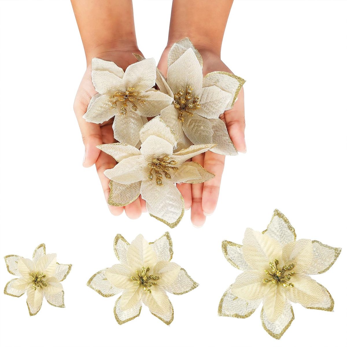 KUANGYE - Pack 10 Flores Navideñas Adorno Navidad Árbol Con Clip 14cm