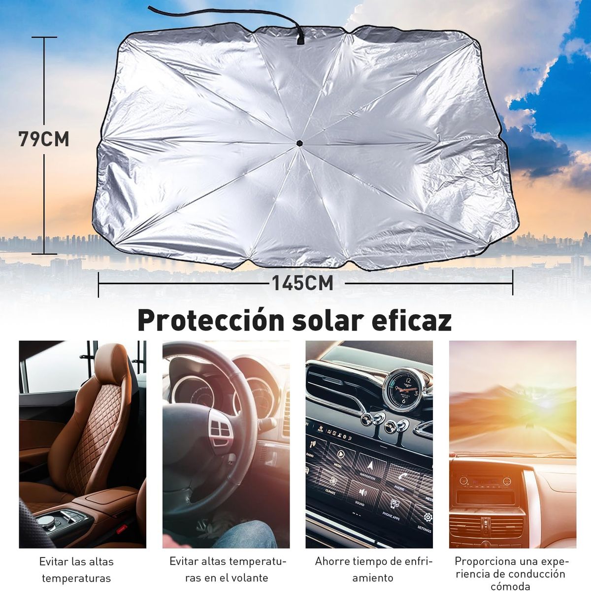 MOVI - PARASOL PLEGABLE PARA AUTO CON FILTRO UV TIPO PARAGUAS
