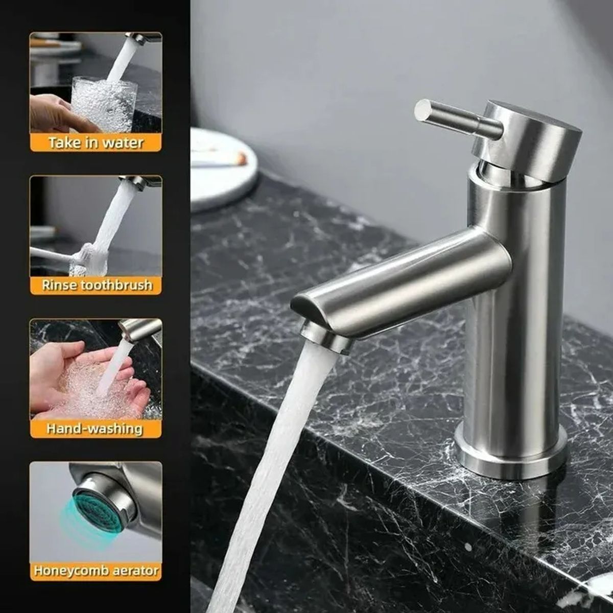 KUANGYE - Llave Monomando Lavatorio Lavamanos Modern Plateado Cepillad