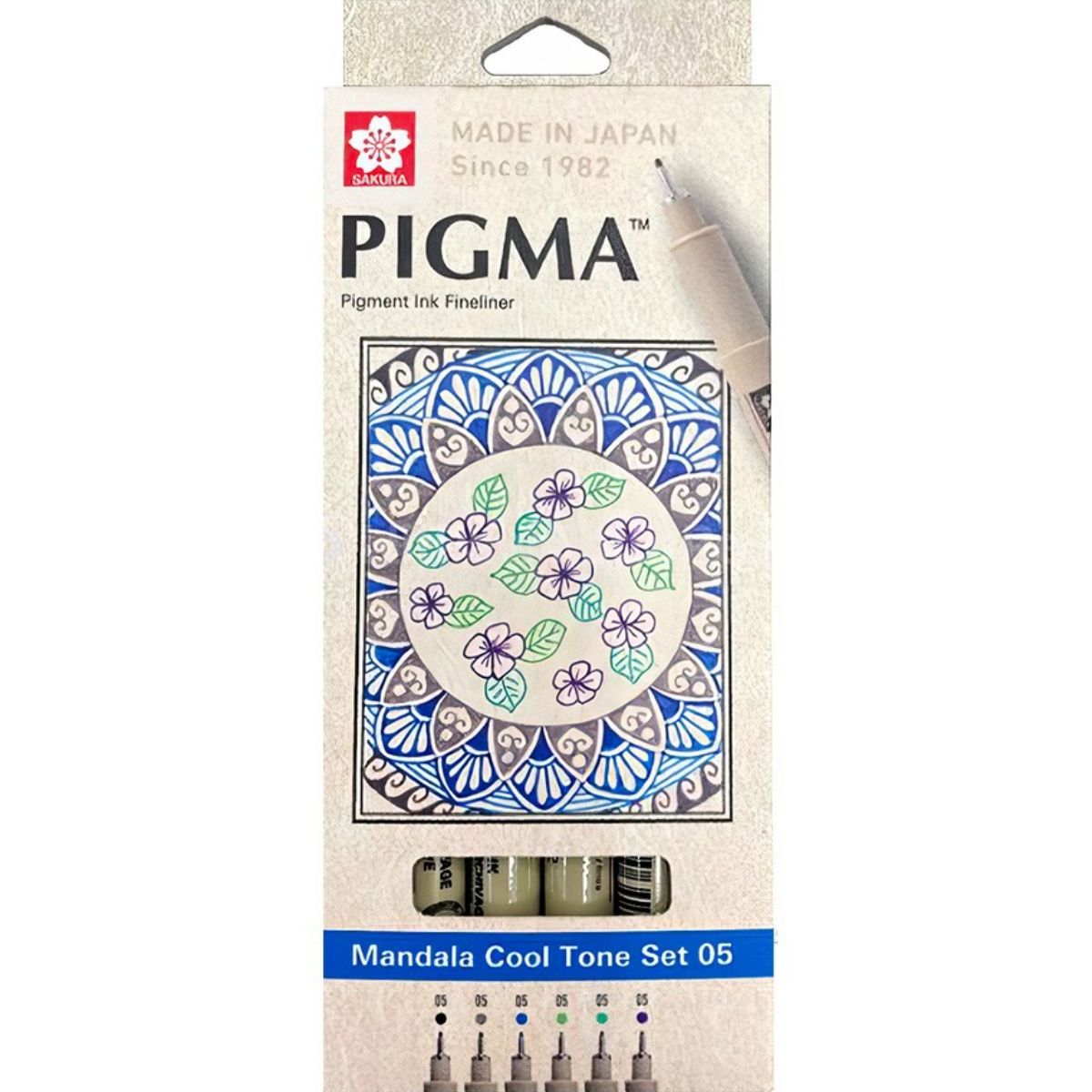 SAKURA - Set 6 Tiralíneas Sakura Pigma Mandala 0.5mm Colores Fríos