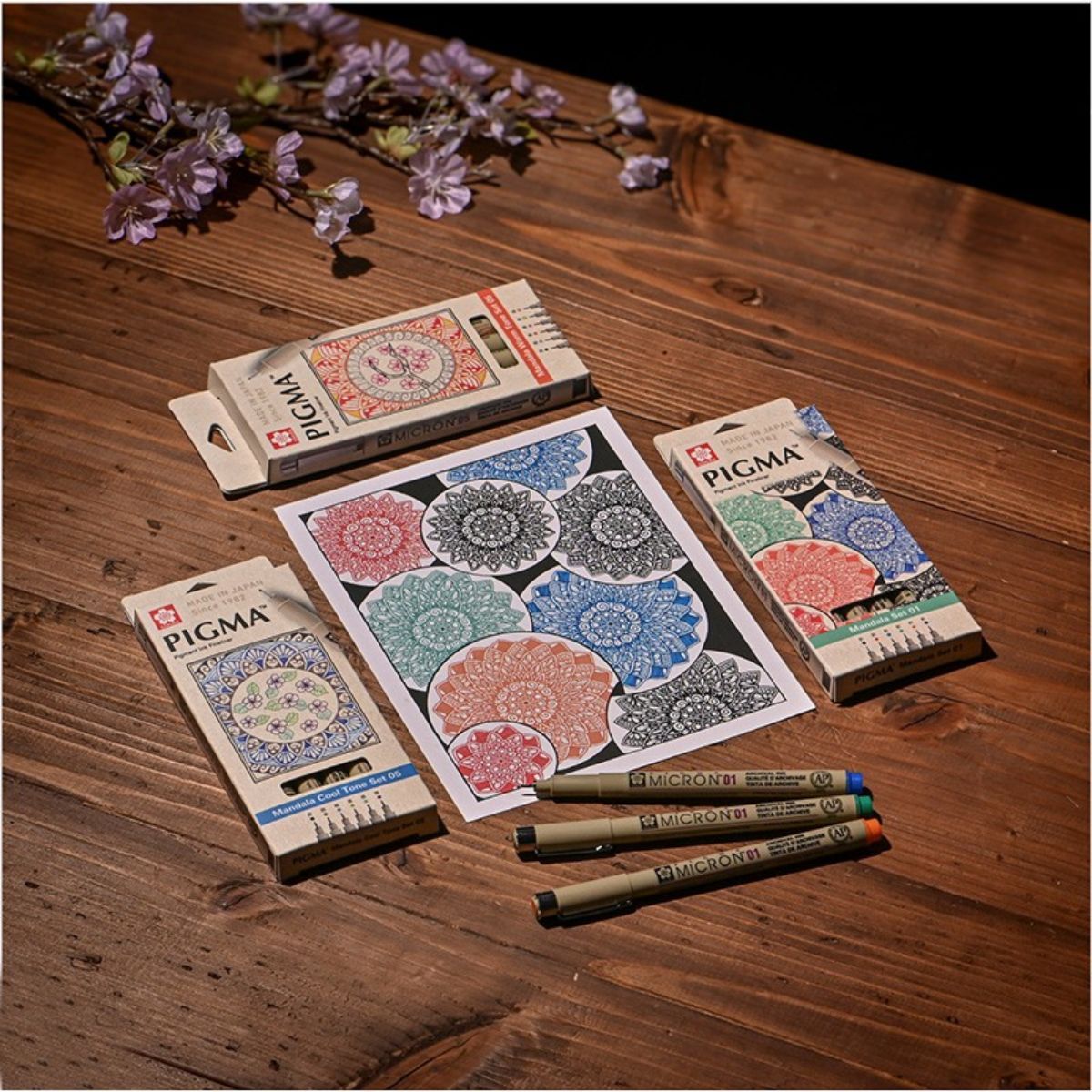SAKURA - Set 6 Tiralíneas Sakura Pigma Mandala 0.5mm Colores Fríos