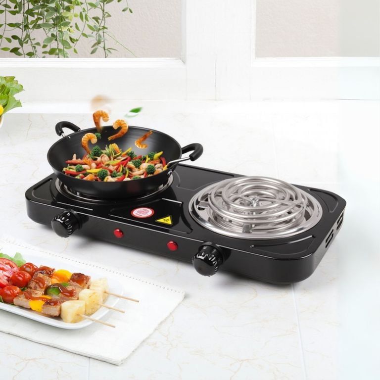 LINE Cocina Eléctrica 2 Platos 2000W de Potencia Cocinilla Portátil Negro