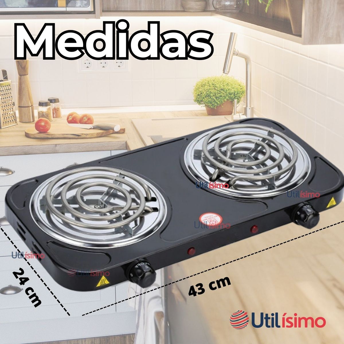 LINE - Cocina Eléctrica 2 Platos 2000W de Potencia Cocinilla Portátil Negro