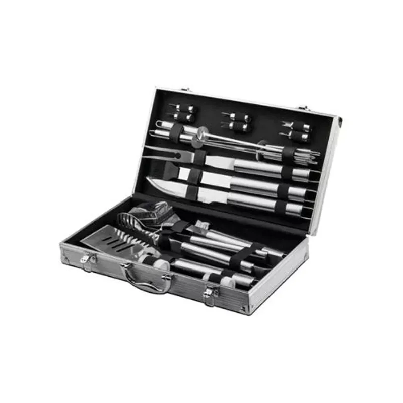 GENERICO - SET PARRILLERO BARBACOA 18 PCS MALETA KIT ASADO