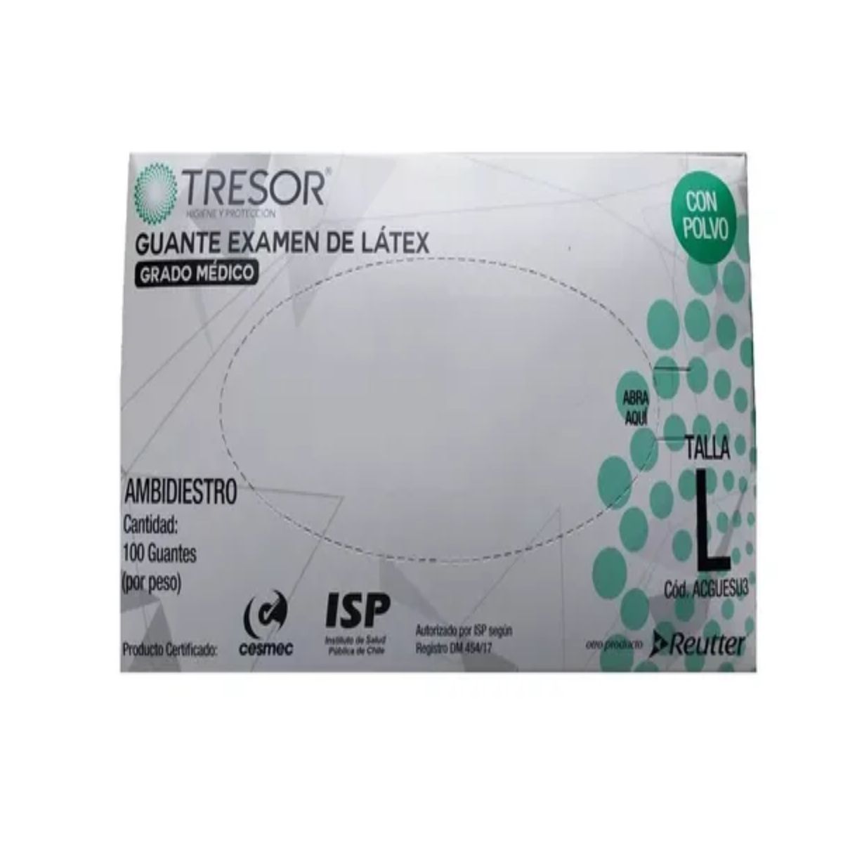 REUTTER - Guante Desechable de Látex Tresor con Polvo Talla L