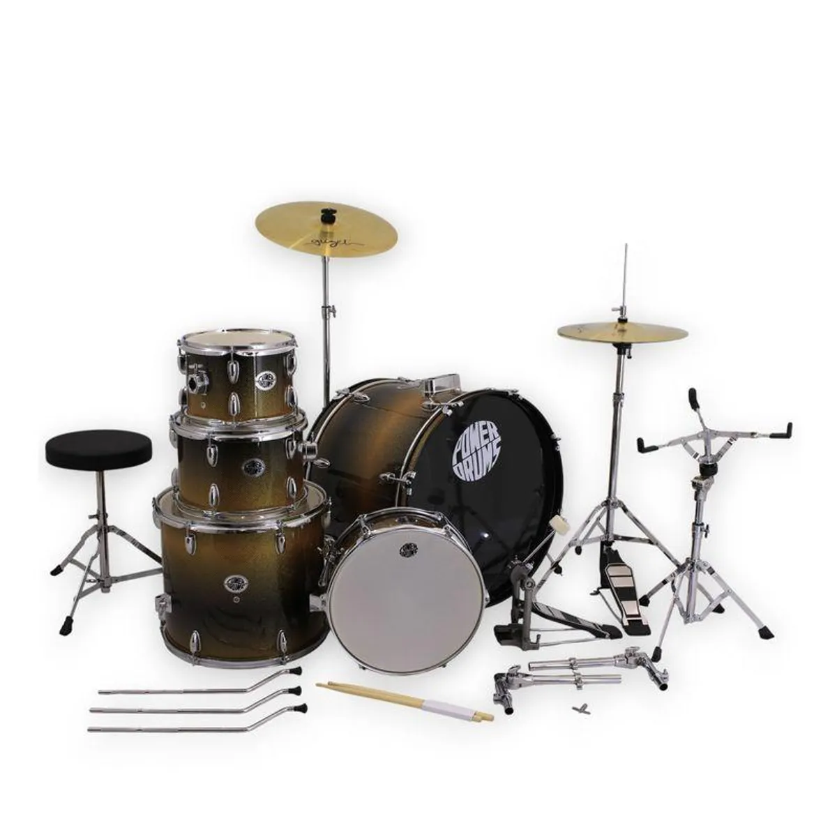 POWERDRUMS - Set De Batería Acústica PowerDrums CPJ-5 FKY - Amarillo