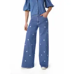 EFESIS - JEANS GAEL PALAZZO FLORES BORDADAS AZUL