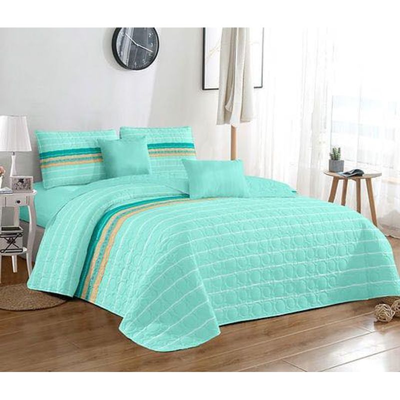 GENERICO - CUBRECAMA SUPER KING DE VERANO TURQUESA DISEÑO LINEAL GSOL