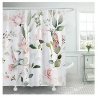 Cortina Baño Impermeable Jardín de Colibríes más 12 Ganchos