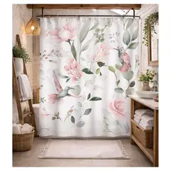 COMPRAPO - Cortina Baño Impermeable Jardín de Colibríes más 12 Ganchos