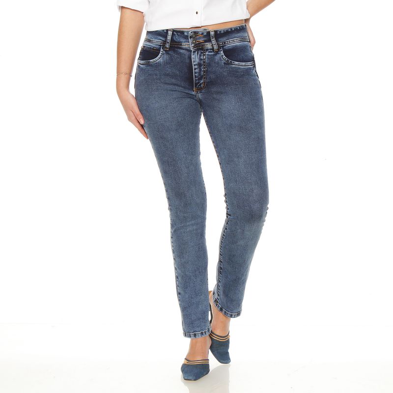 WADOS - JEANS SLIM TIRO ALTO PUSH UP PRETINA MEDIA 2 BOTONES
