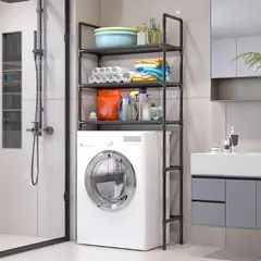 OASIS - Organizador Estante 3 Niveles De Lavadora Baño Metalico Rack Negro